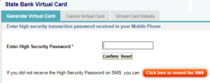 SBI Virtual card password